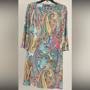 Tommy Hilfiger Women’s Dress 8 Multicolor Shift 3/4 Sleeve Paisley Pullover